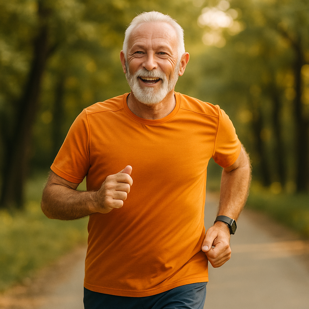 Happy active senior running